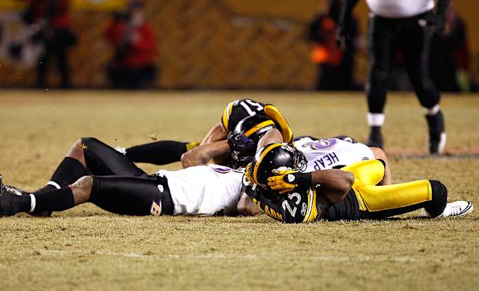 The aftermath of the Ryan Clark/Willis McGahee hit, January 2009.